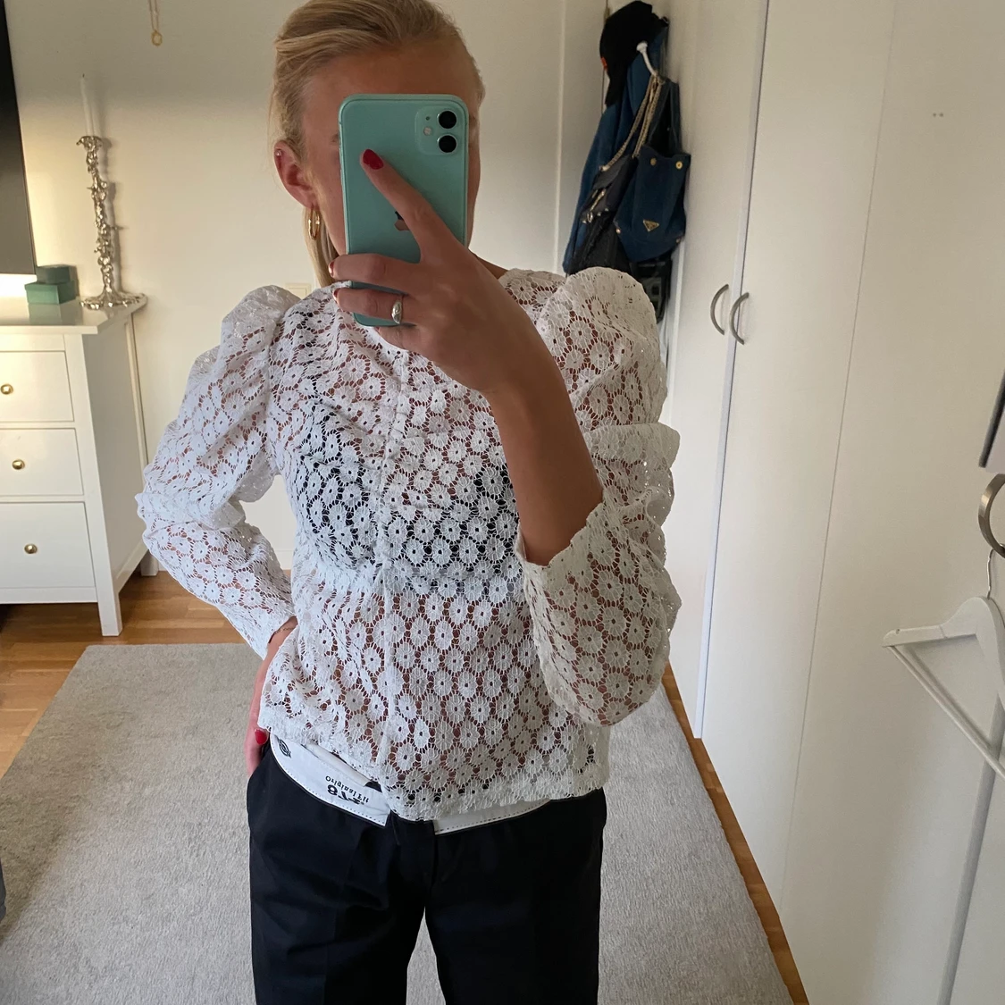 Söt vit spetsblus  - 91