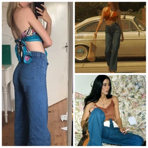 Weekday jeans i Ace modell - Blå weekday jeans i Ace modell. Super snygga och bekväma då de är av ett tunnare jeans material. Kan vara supersnygga till en 70 tals inspirerad look som på första bilden men passar även bra till andra stilar. De är i väldigt fint skick men jag säljer dem då dem inte passar mig längre. Jag på bilden är 172cm. Köparen betalar eventuell frakt