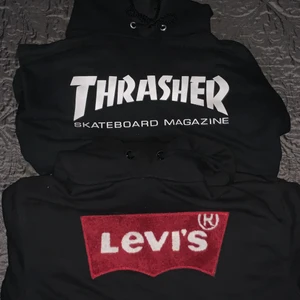 Thrasher och levis hoodie - De är en svart trasher hoodie i storlek S och en svart Levis hoodie i storlek S båda två är använda några enstaka gånger och inget fel på dom, säljes då dem är lite små för mig mvh Liam har tänkt 500 för thrasher tröjan och 250 för Levis tröjan eller 650 om du köper båda :)