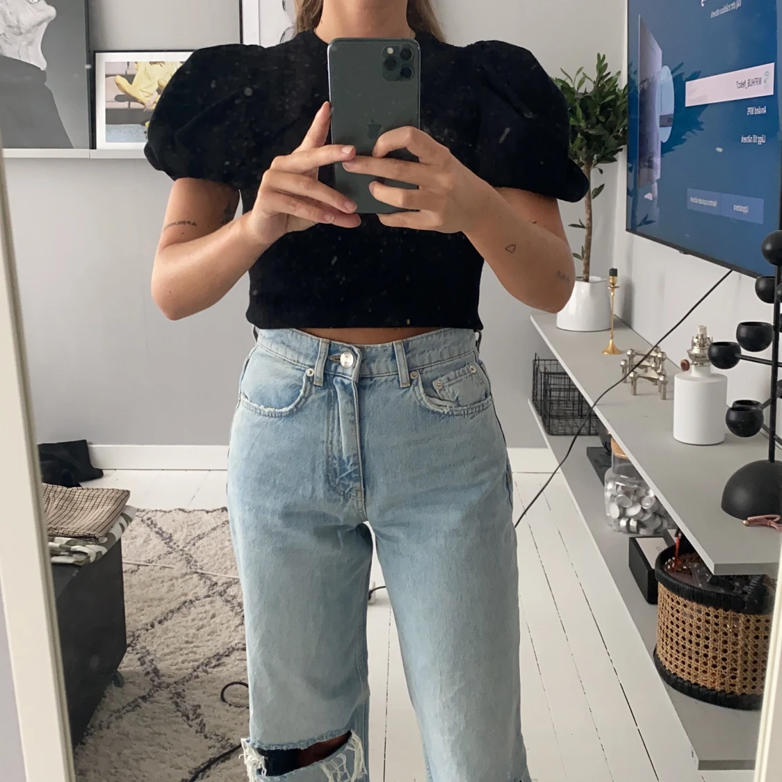 Blus med puffärmar  - 90