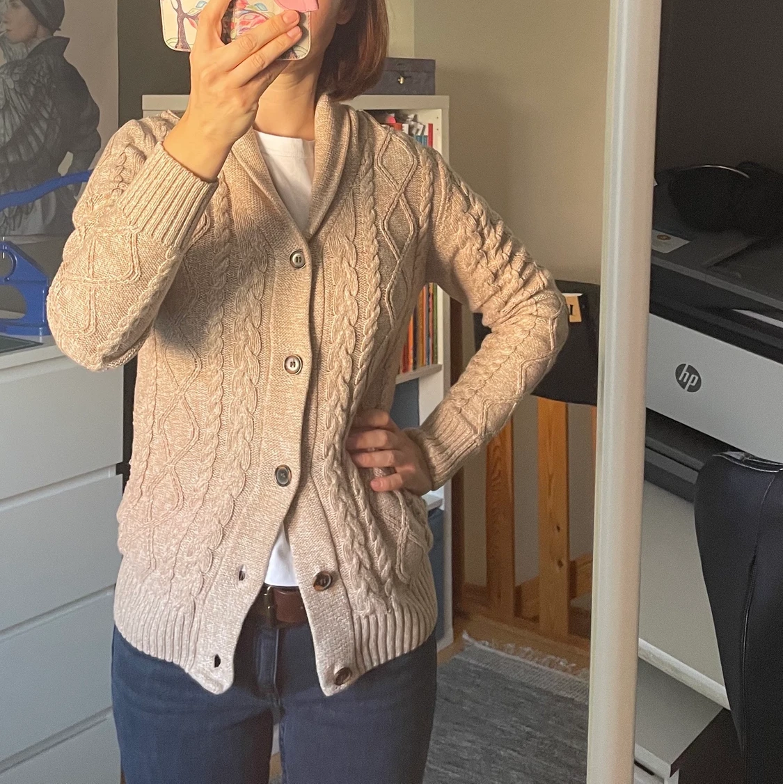 Beige cardigan i ullblandning s/m - 90