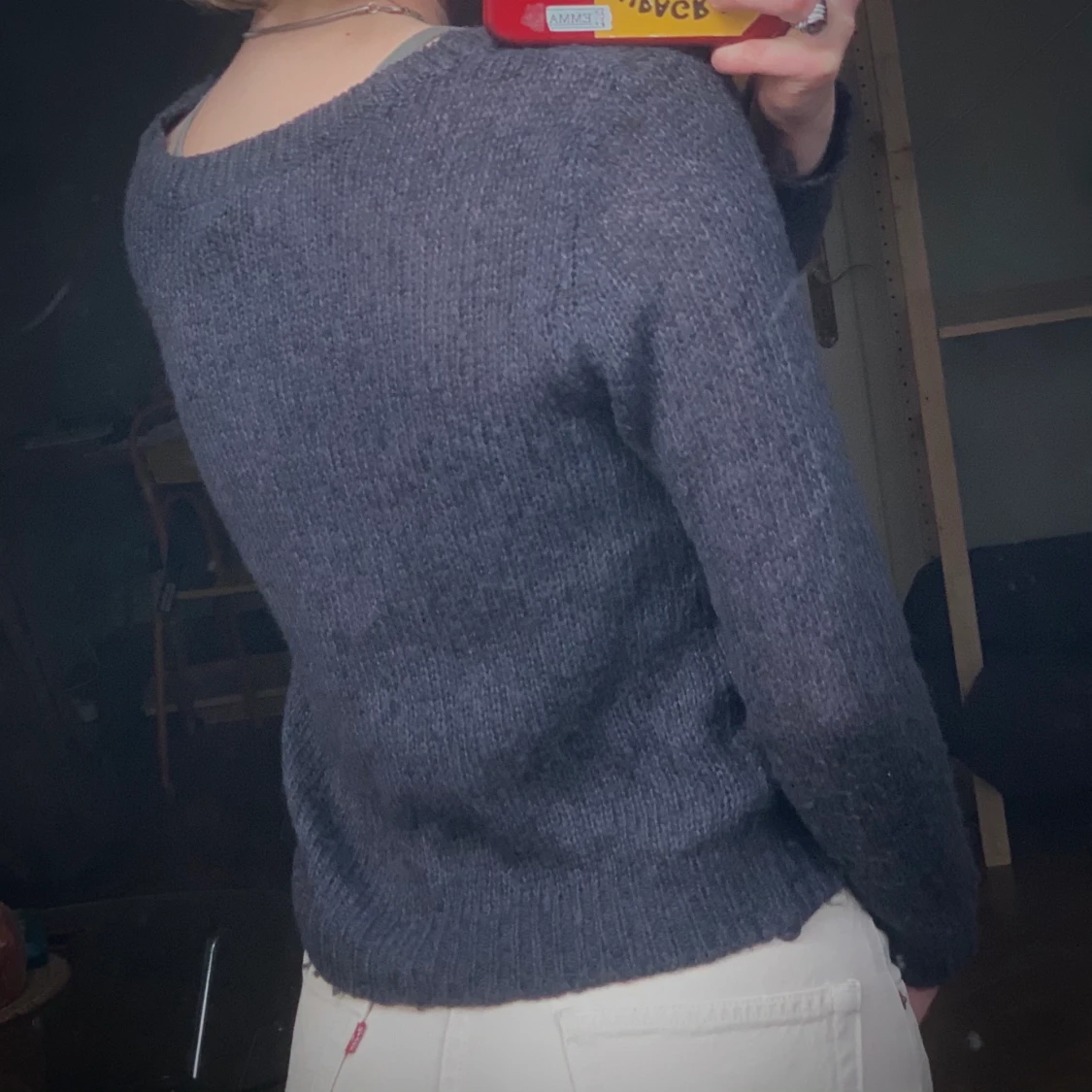 Stickad grå långärmad tröja strl XS - 91