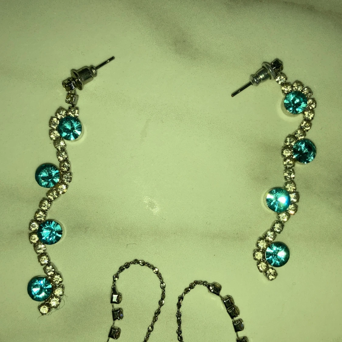 blå kristall öronhängen med matchande halsband - 91