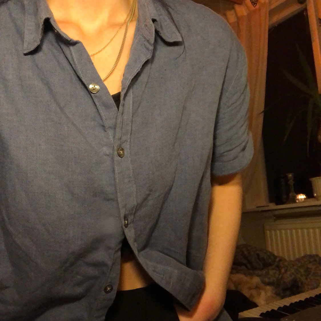 Kortärmad denimskjorta typ storlek M