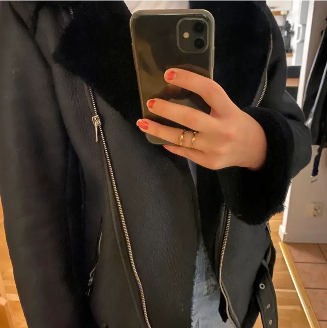 Skinnjacka med päls - 90