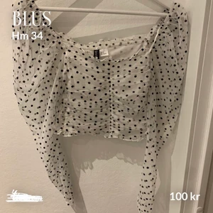 En prickig blus ifrån Hm! - En jätteskön men tyvärr en för liten blus i storlek 34, spårbar frakt! Oanvänd, kom privat vid frågor och funderingar! 