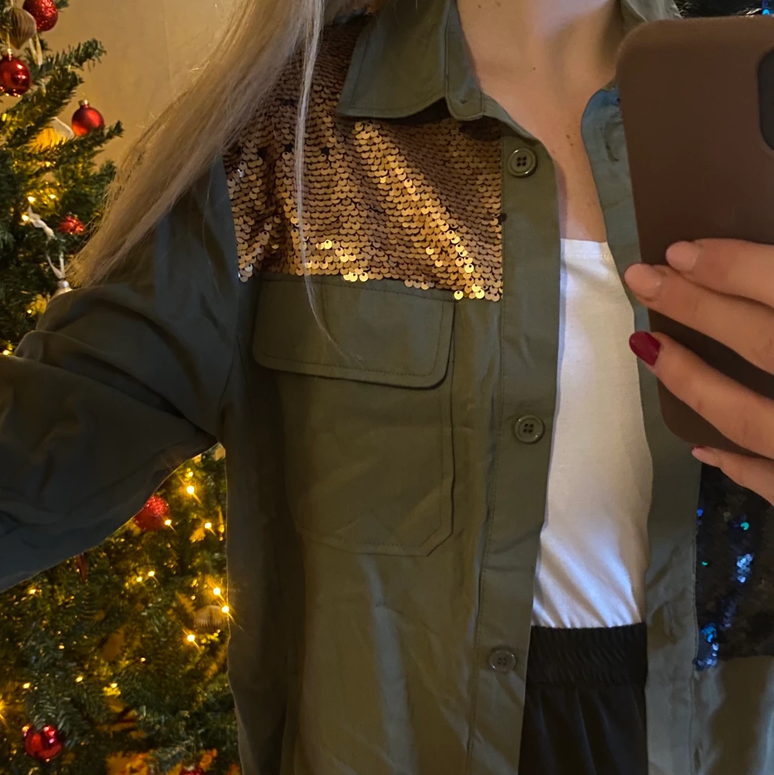 Grön skjort-jacka med paljetter - 90