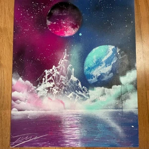 Halv blå halv rosa galax tavlor - En tavla med 2 olika teman med ett palats med moln.