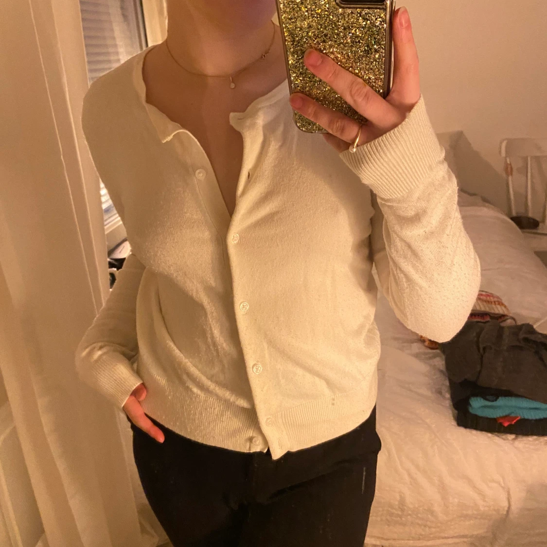 Vit stickad kofta - 90