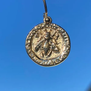 Guldiga myntörhängen - Suuupersöta örhängen i myntliknande design med ett bi på från & other stories. Inköpta förra sommaren och finns inte längre kvar. Oanvända och därför i toppskick. Myntdesignen är otroligt trendig och passar perfekt året om, likväl till skolan som till festen. Mitt pris 100kr. GRATIS frakt då de skickas i ett vanligt kuvert!!