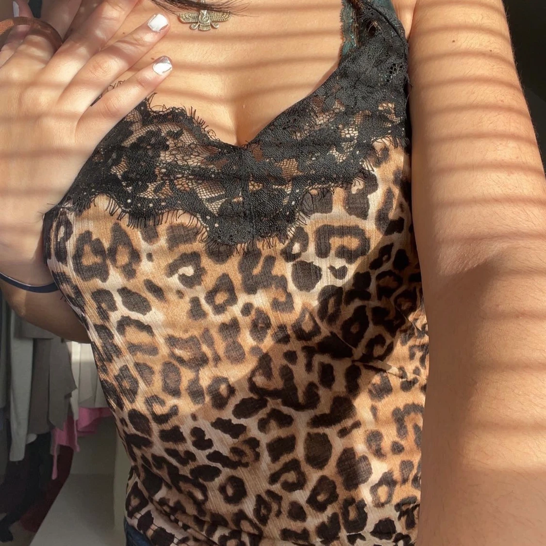 Söt leopard linne med spets - 91