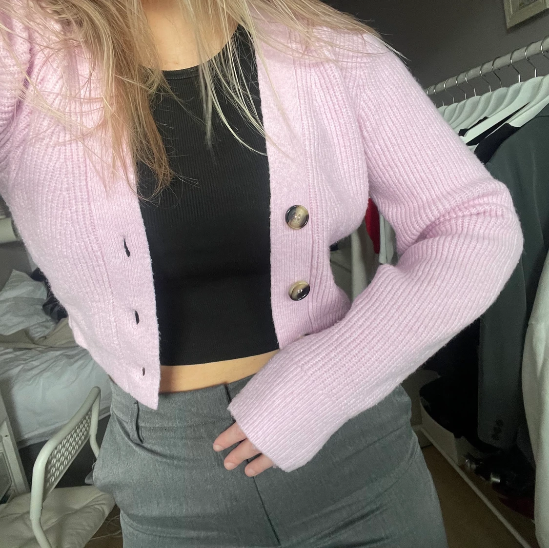 Rosa stickad kofta  - 90