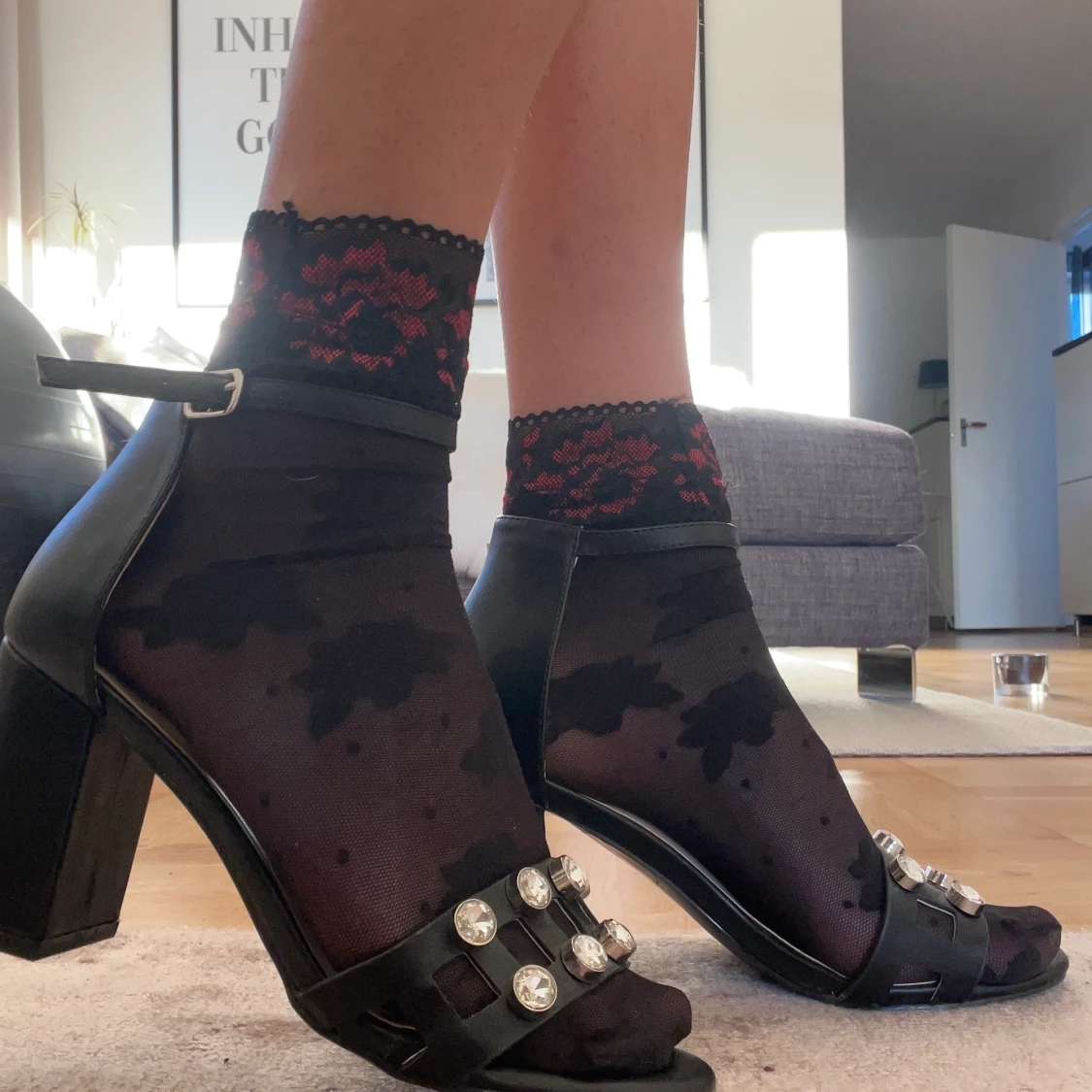 Black block heels with Diamonds  - 91