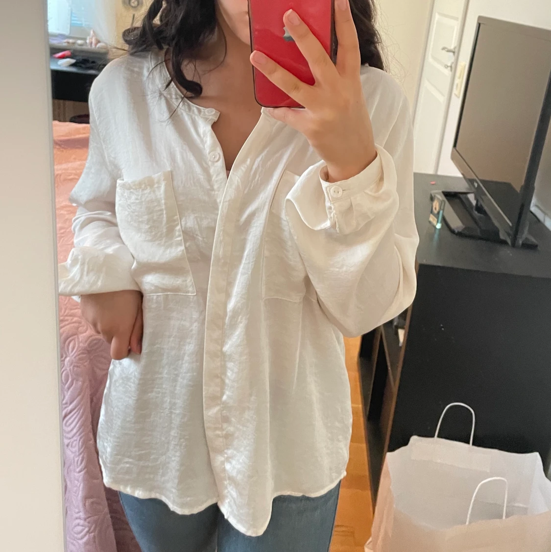 Vit satin skjorta - 91