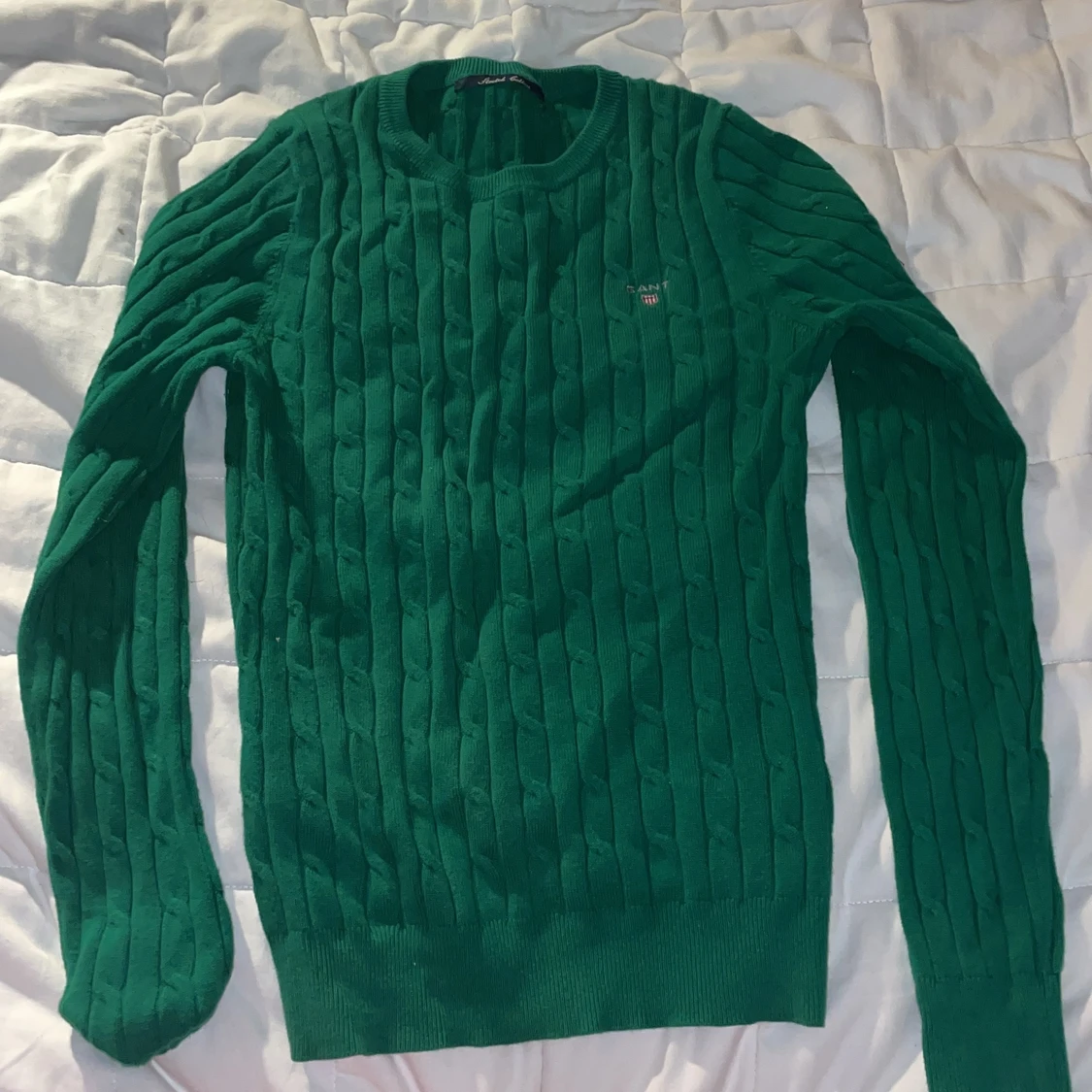 Gant grön kabelstickad tröja, XS/S