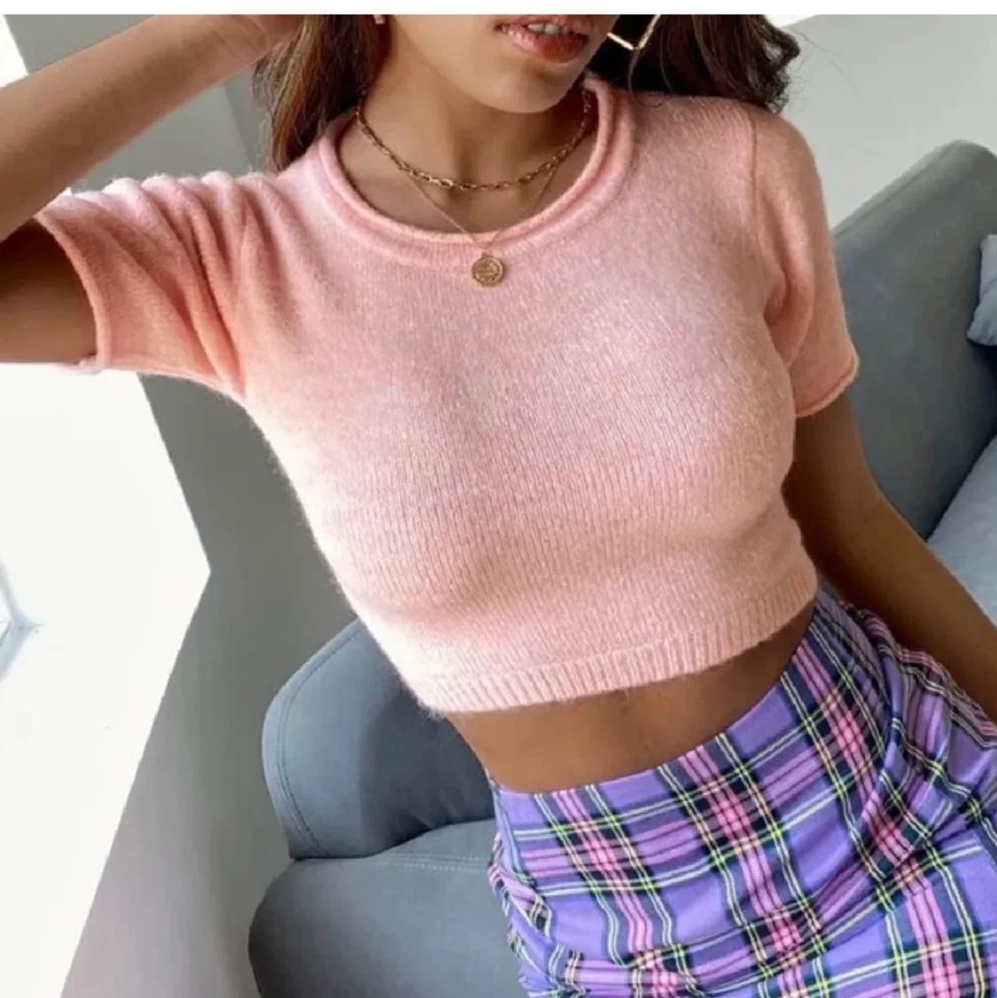 Ljus Lila tröja med öppen rygg och knytning - 90