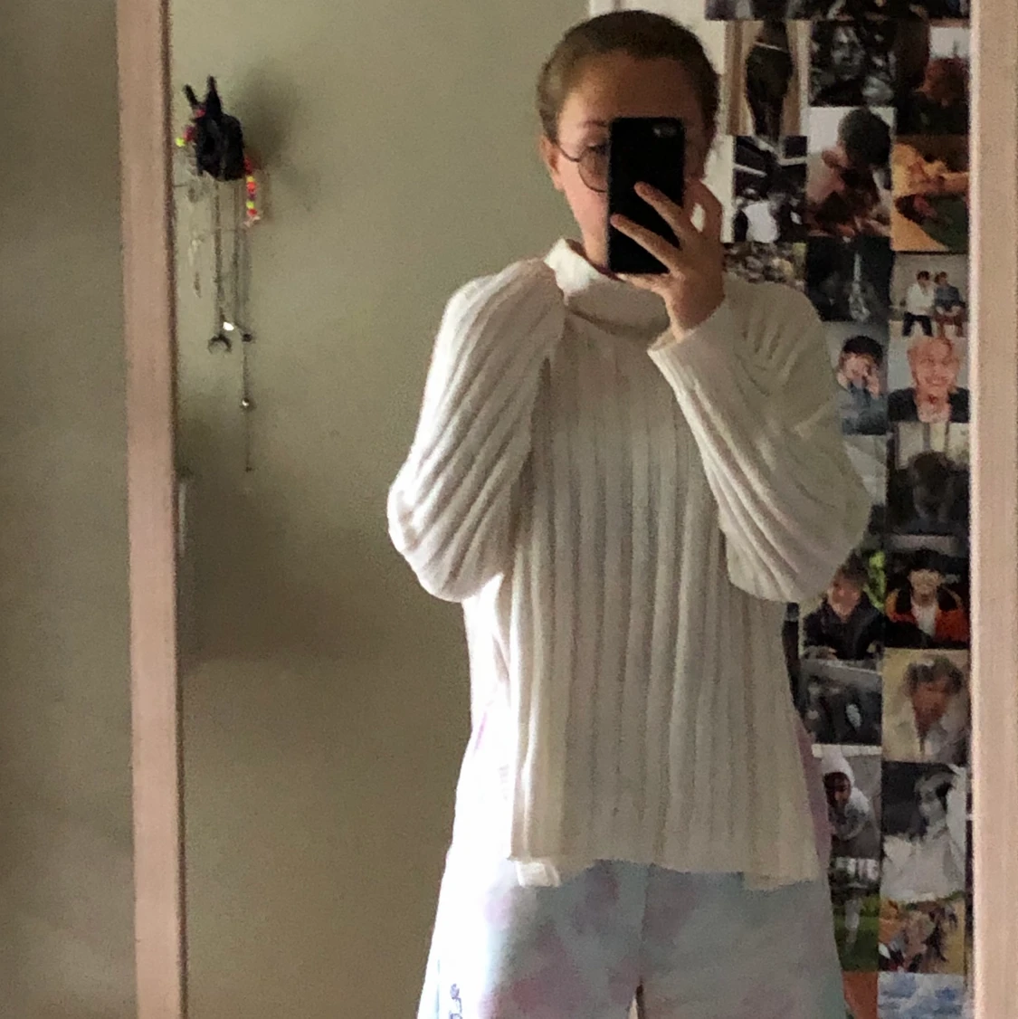 Vit stickad mysig tröja - 90