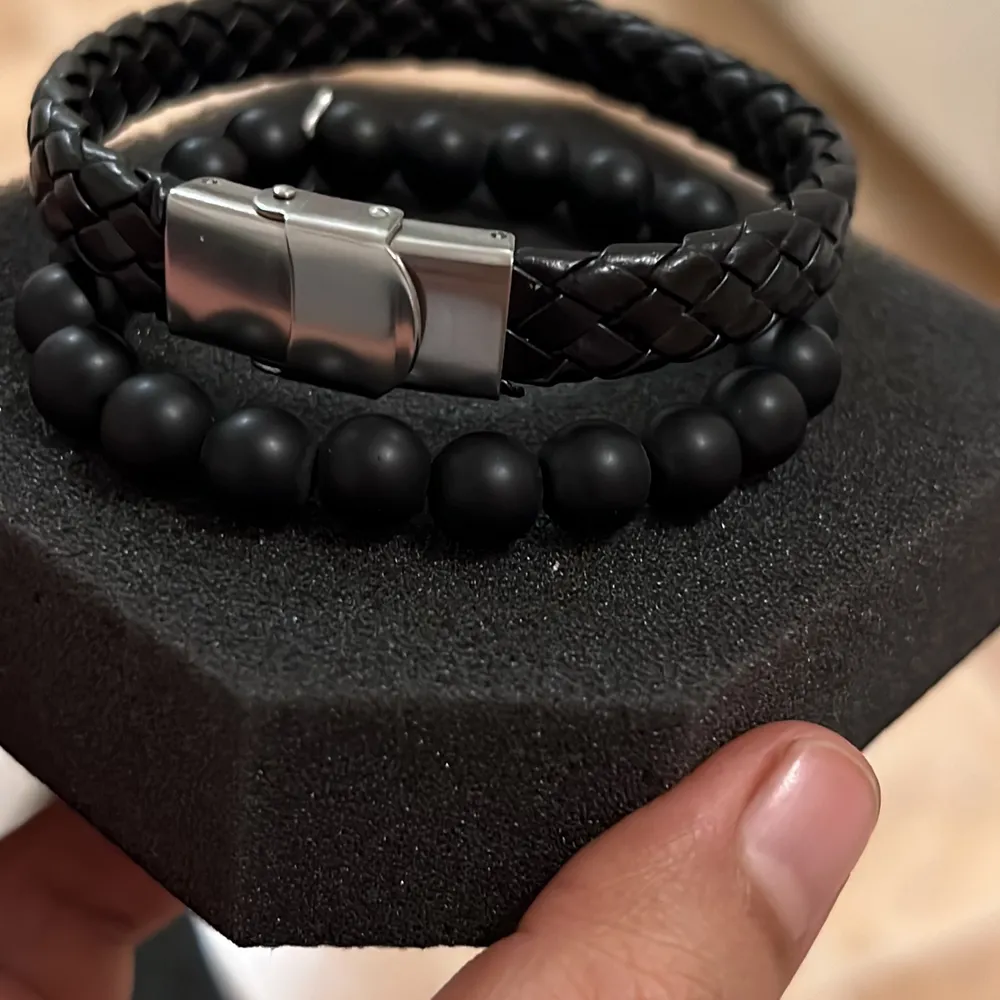 Leather and bead bracelet 49kr each . Accessoarer.