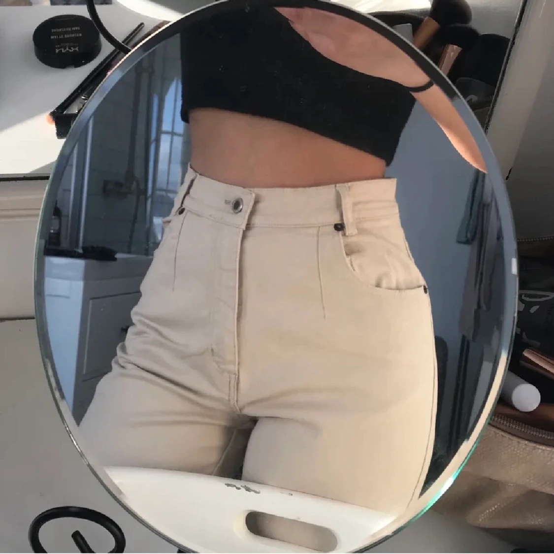 Beige high waist byxor (FRI FRAKT) - 90