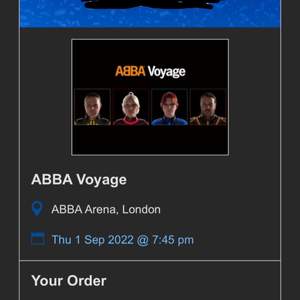 Hej, säljer min biljett till ABBA i London den 1 Sep, pga sjukdom. Det är en e-biljett så biljetten & kvittona kommer mejlas!! 💜 Ingen frakt såklart.