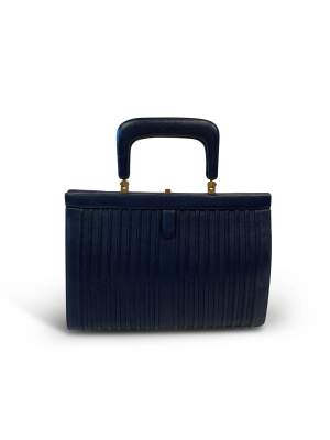 50's Smooth Leather Handbag  -Navy Smooth Leather -Excellent Condition -One Size  Measurements -Width: 26cm -Depth: 8cm -Height: 19cm