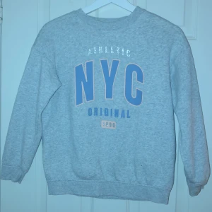 Sweatshirt  - Collegetröja i grått med ljusblå text och ljusrosa detaljer. Använd men i bra skick ( köparen står för frakten) ❤️