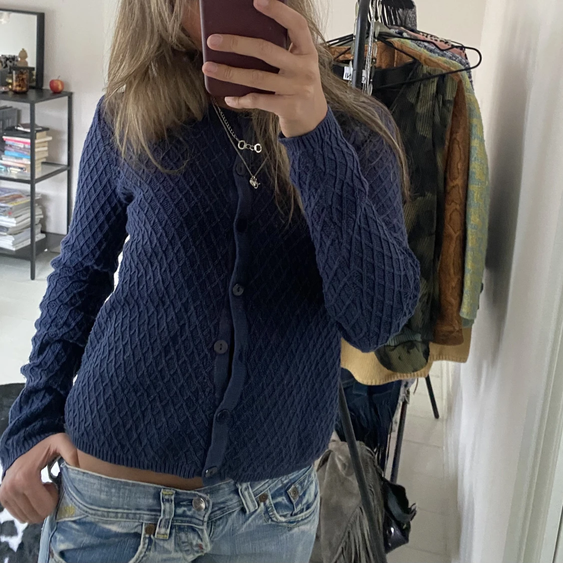 Marinblå stickad kofta - 90