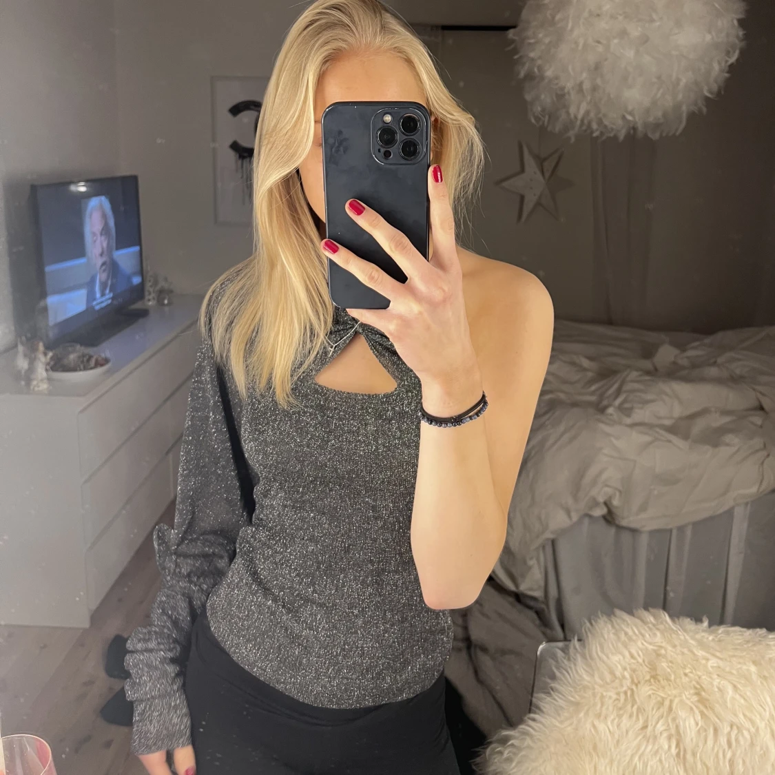 Glittrig fest topp one shoulder