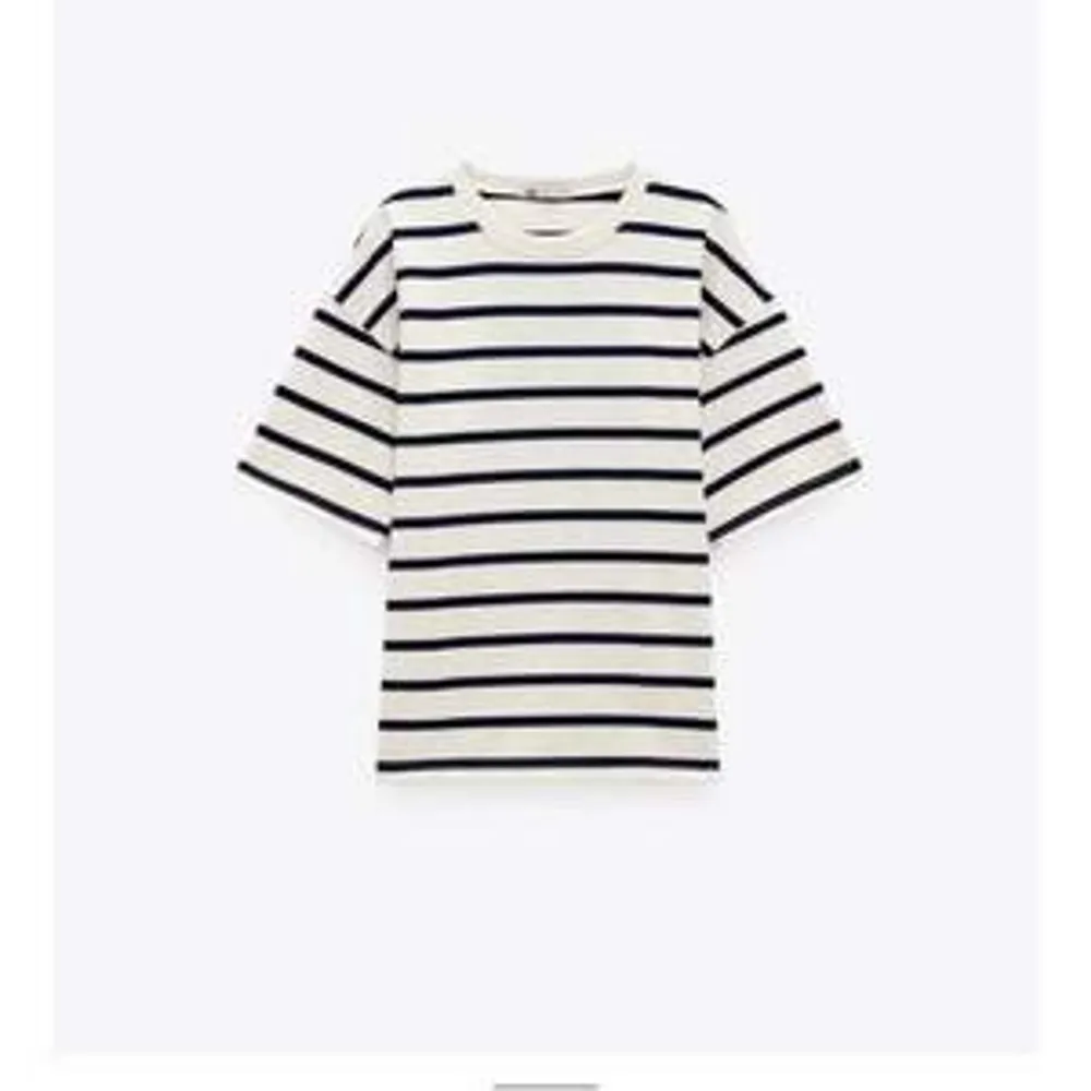 Säljer en fin randig t-shirt från Zara i bra skick! Finns några fläckar där fram (kan skicka bild privat)💗💗. T-shirts.
