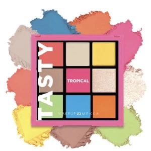 Tasty Tropical Eyeshadow Palette, Makeupmekka  - Varje färg är endast swatchad. Dubbelköp. Fraktsumman blir 19kr (frakt m frimärke) vid direkt swish till mig, välj ej Köp Nu isåfall. Samfraktar för minsta möjliga frakt kostnad för dig. Kontakta mig angående detta