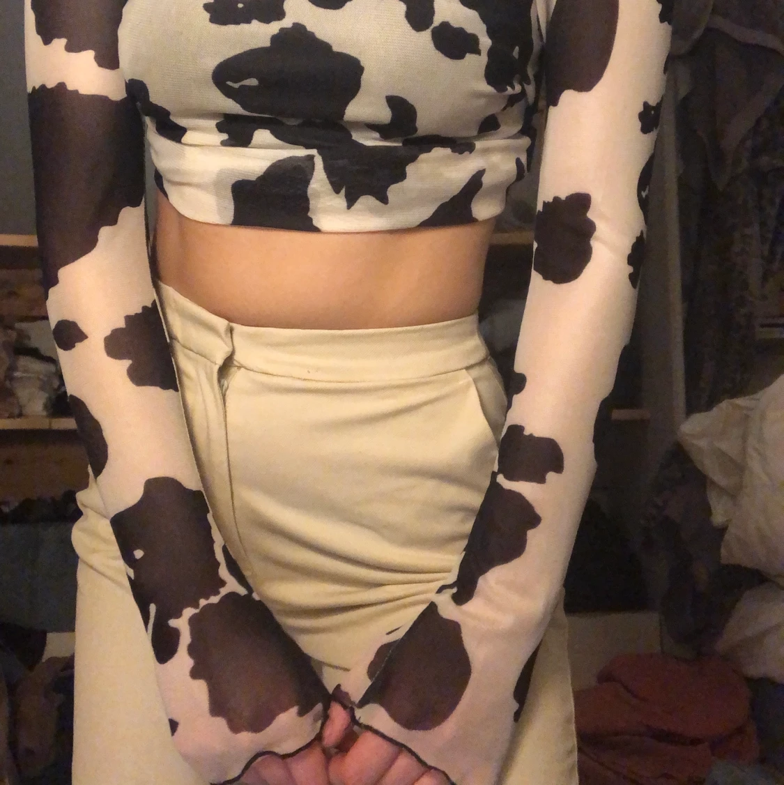 Cow-print meshtröja - 90