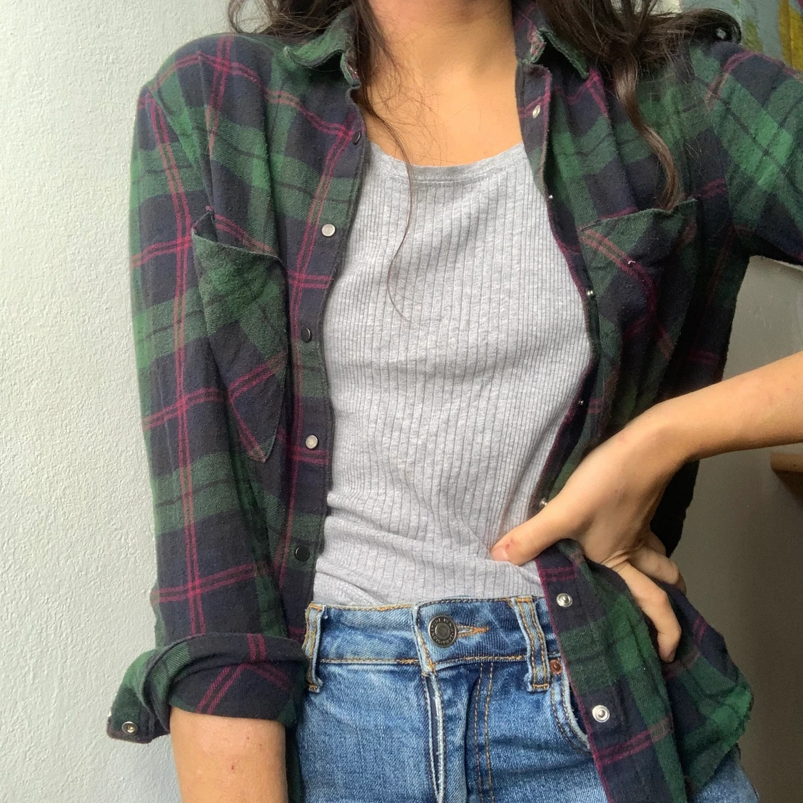 Pull and bear checkered green shirt  - 90