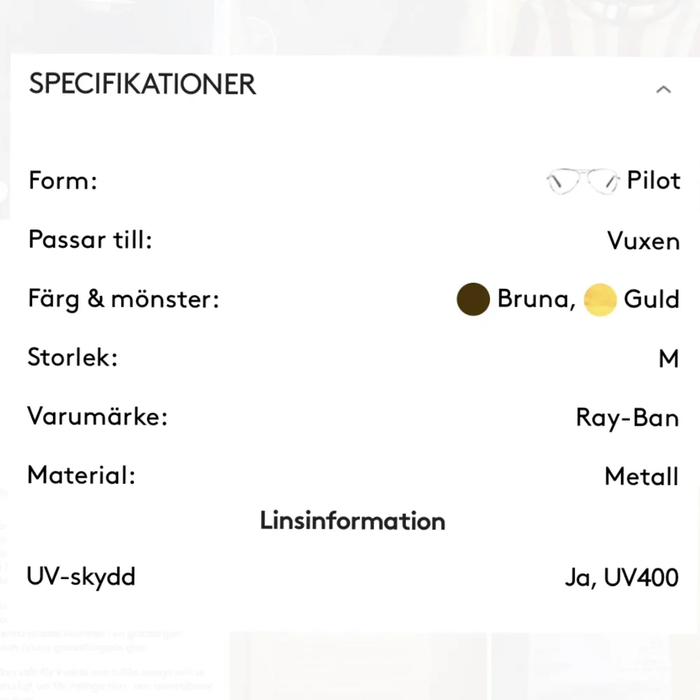 Solglasögon från RayBan. Modell: Aviator. Brun-tonade glas med UV-skydd och guldiga metallbågar. Svart fodral kommer med. Sparsamt använda, gott skick! Sen mer produkt-info på bild nr 3.. Asusteet.