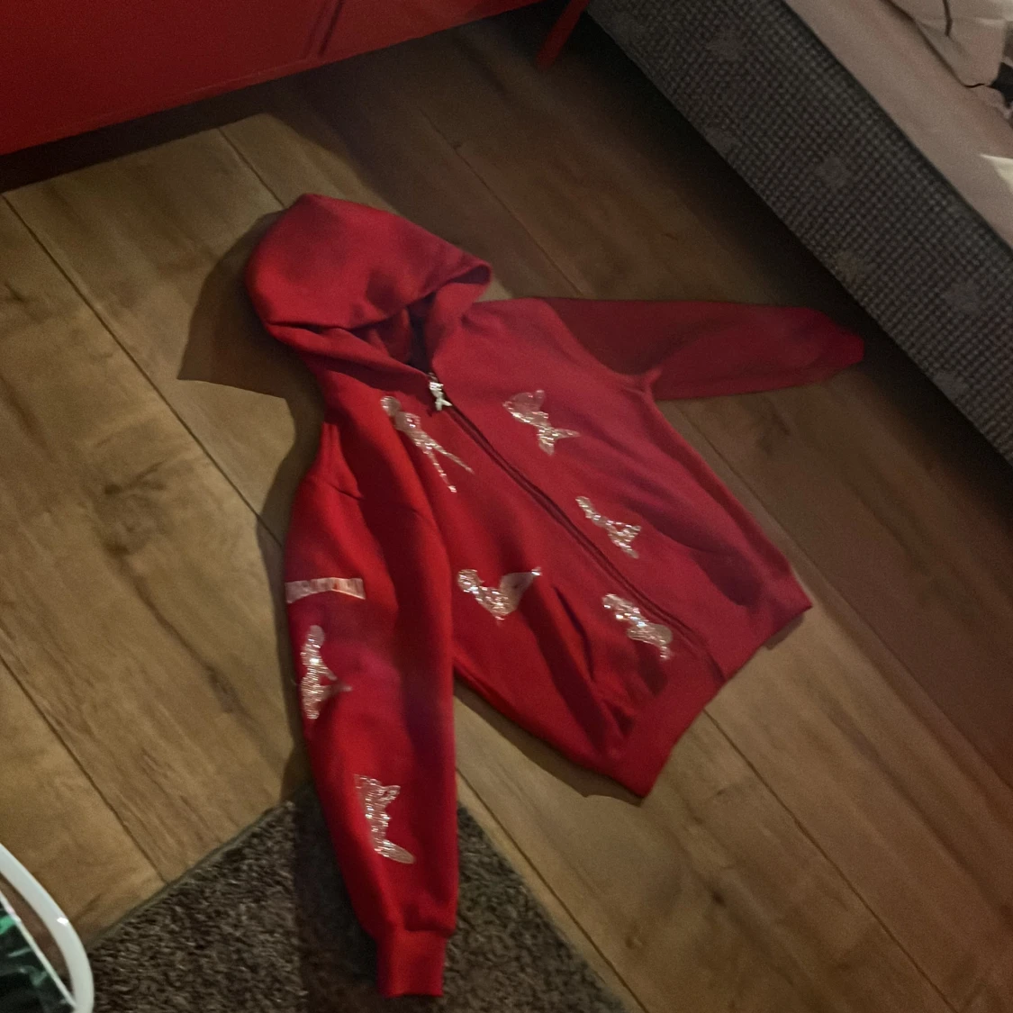 Rhinestone Hoodie röd - 90