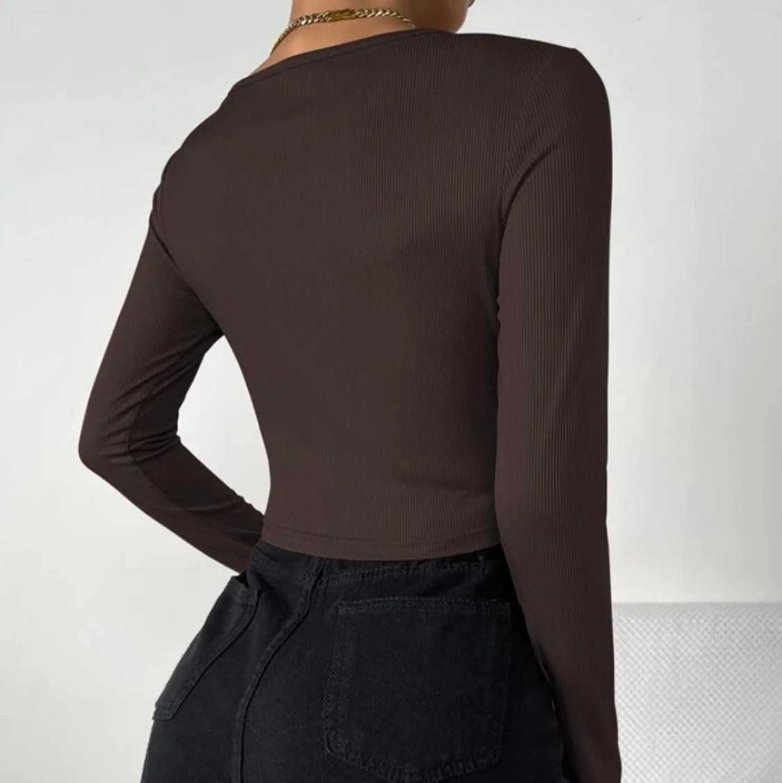 Vridning rib-knit slätt sexig tröja - 90