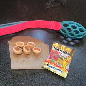  hundleksak+hundkex+godis för människor🐕‍🦺 - Grattis frakt och jätte bra pris för allt det är! Hundleksaken är helt oanvänd med!