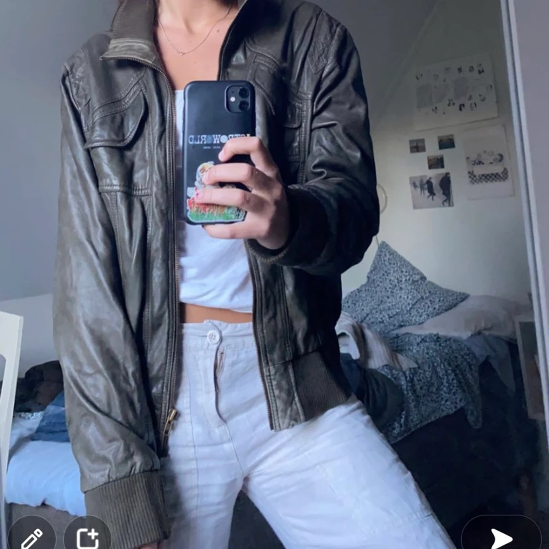 Mörk grön skinnjacka - 90