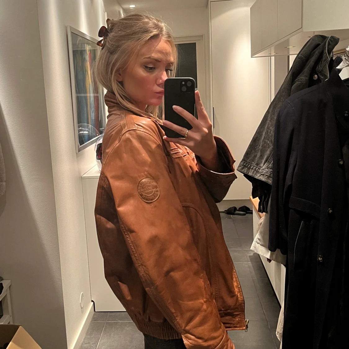 COOL läderjacka oversized brun! 