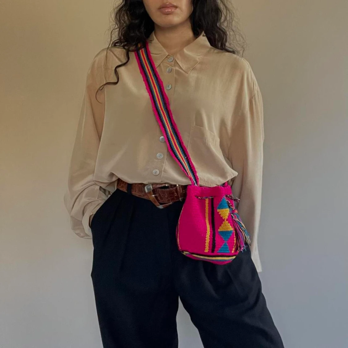 Vintage Mini Mochila Drawstring Bucket Bag - 90