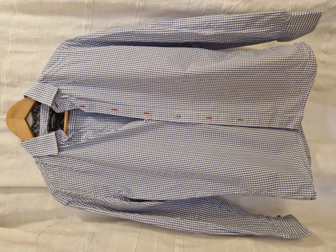 Swedish shirt design. Blue, white square pattern.