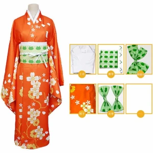 Hiyoko Cosplay - Säljer min Hiyoko cosplay då den nästan aldrig används, använd 2 ggr, medföljer kimino, undertröja, rosettern till kimonon, rosetter till håret, band runt midjan