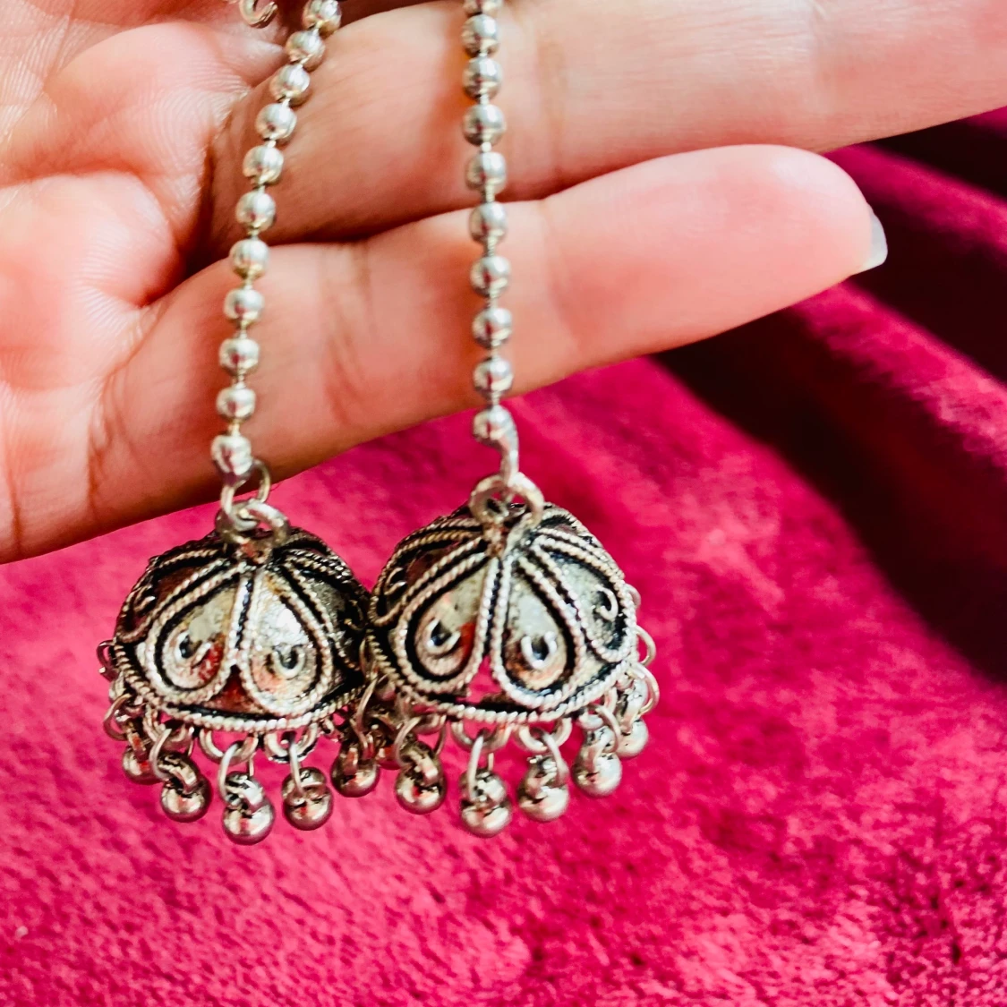 Silver colored stainless steel earrings from India  - 90
