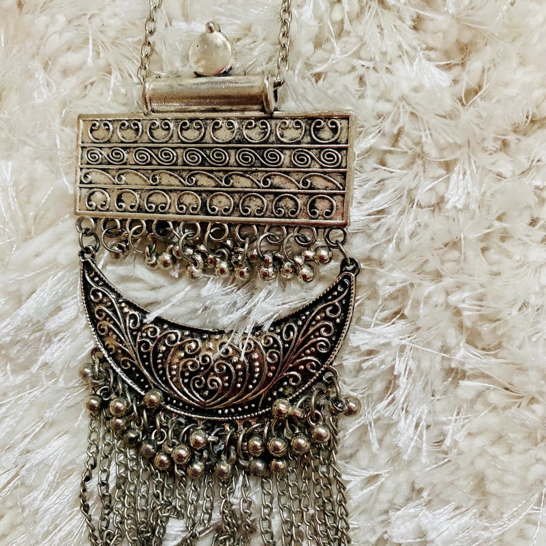 Silver colored stainless steel Necklace from India  - 90