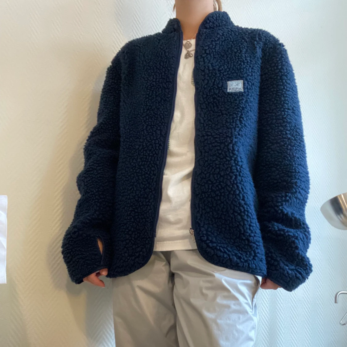 Blå vintage teddyjacka