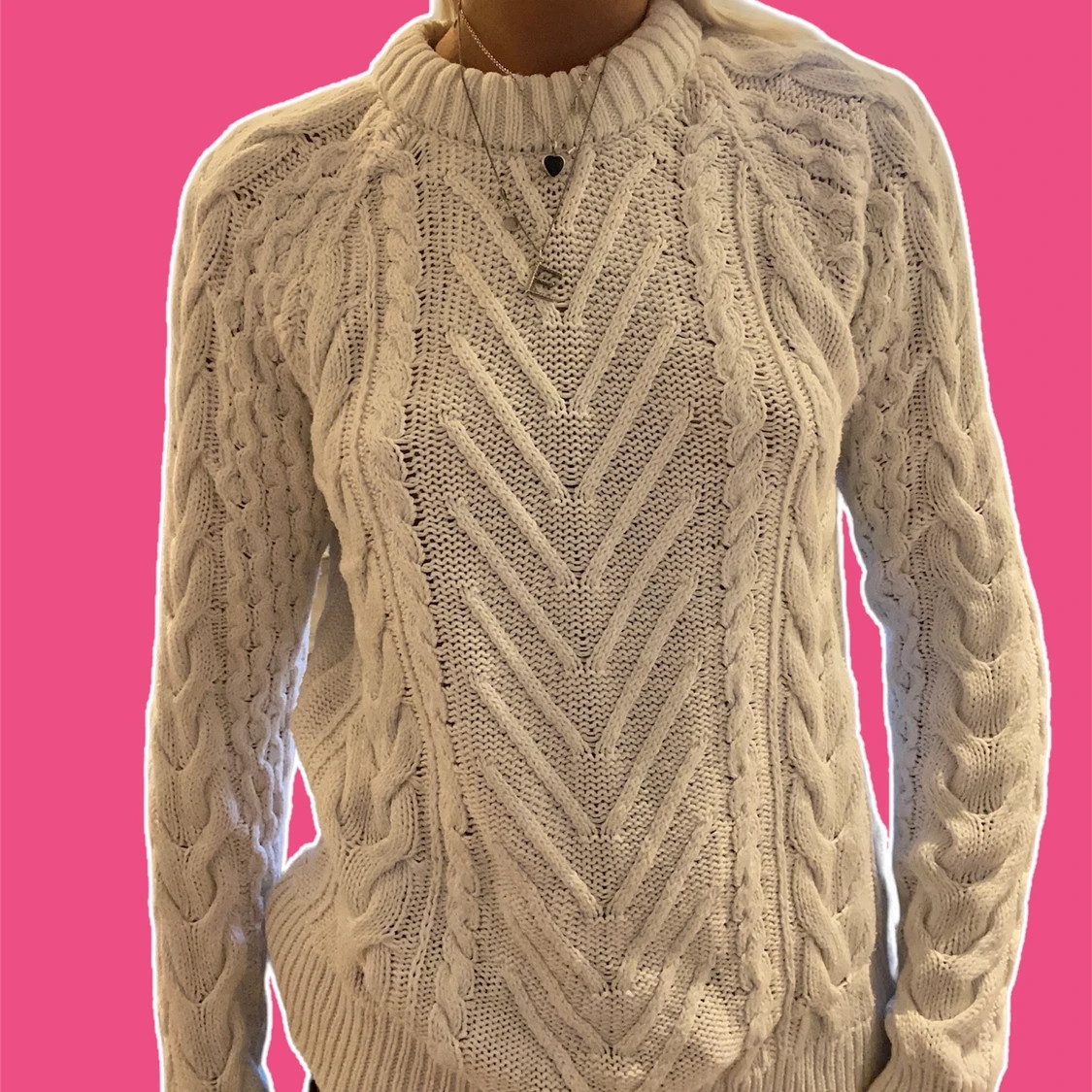 Vit kabelstickad tröja - 91