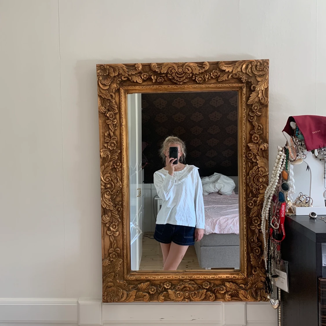 vit blus långärmad hm spets  - 91