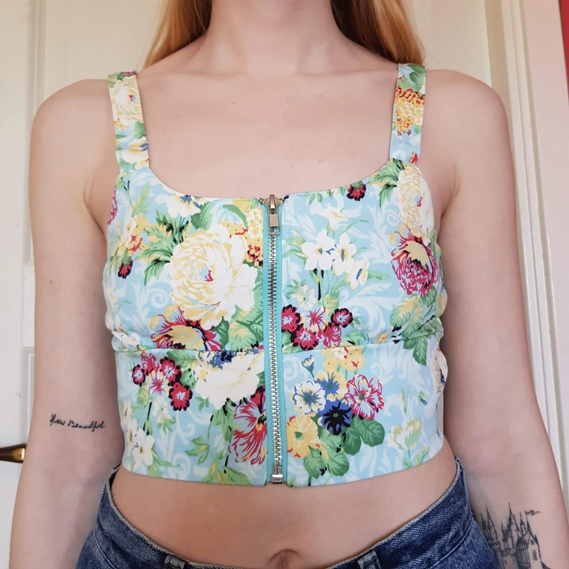 Blommig crop top - 90