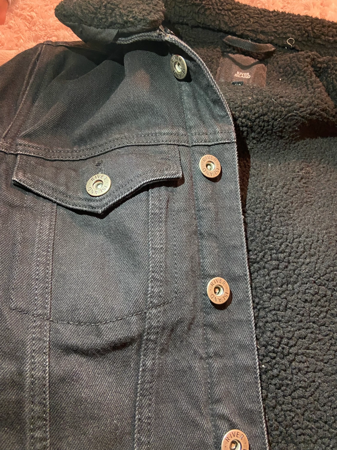 Svart jeansjacka, fodrad, Storlek S - 90