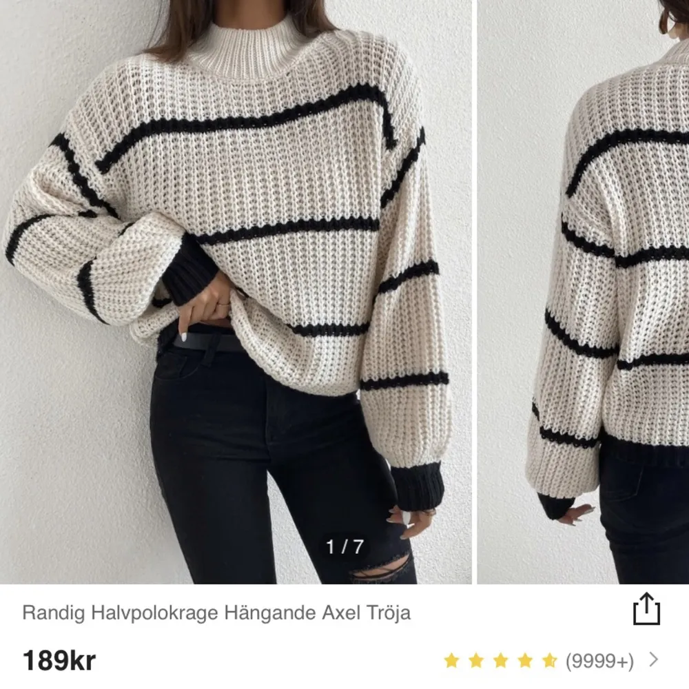 Jag säljer denna randiga stickade tröjan från shein i storlek S. Använd fåtal gånger. Nypris: 189 kr. 💕. Tröjor & Koftor.