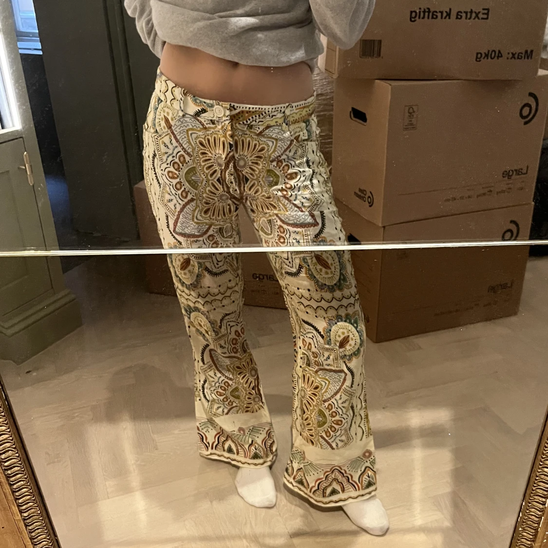 Mönstrade linnebyxor - 91